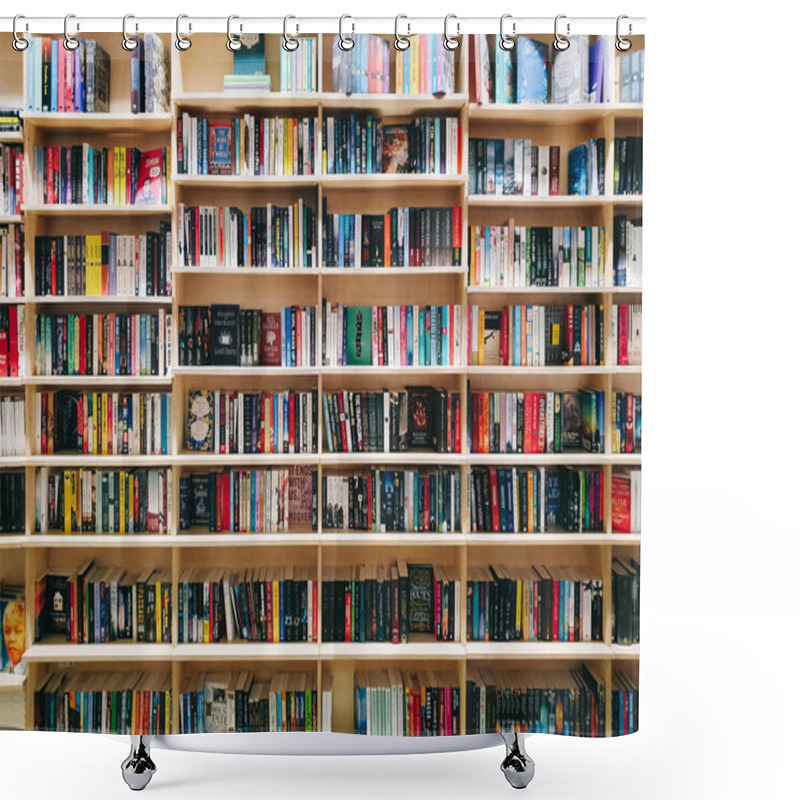 Personality  IASI, ROMANIA - MAY 05, 2019: Wide Variety Of Books For Sale In Library Book Store Shower Curtains