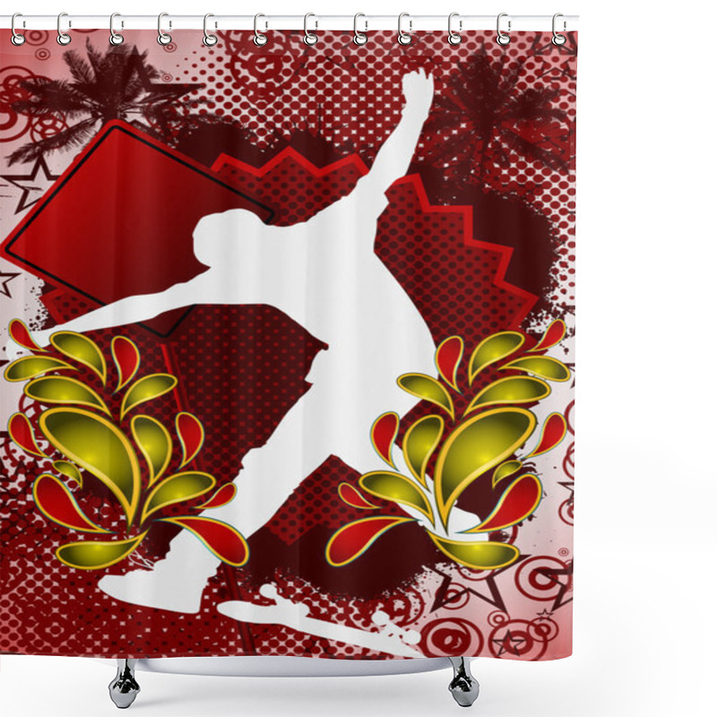 Personality  Summer Abstract Background Design With Skateboarder Silhouette. Shower Curtains