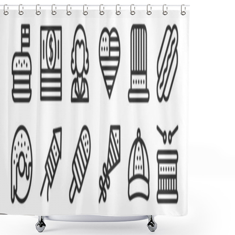 Personality  Set Of 12 Thin Outline Icons Such As Drum, Kite, Fireworks, Uncle Sam, Thomas Jefferson, Money For Web, Mobile Shower Curtains