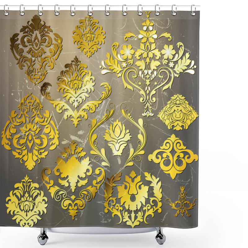 Personality  Awesome Golden Damask Elements Shower Curtains