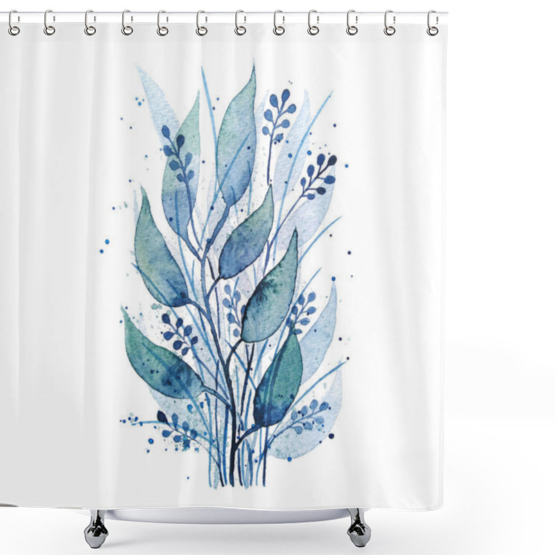 Personality  A Small Bouquet Of Blue Wildflowers And Leaves. Field Bouquet On A White Background. Spring Leaves, Branches And Flowers. Shower Curtains