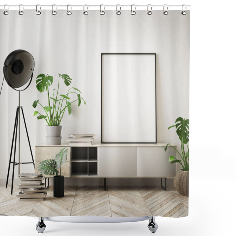 Personality  Mock Up Poster Frame In Interior Background, Scandinavian Style, 3D Render, 3D Illustration Shower Curtains