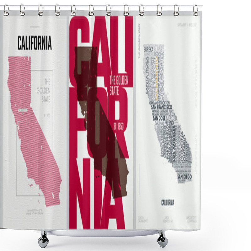 Personality  31 Of 50 Sets, US State Posters With Name And Information In 3 Design Styles, Detailed Vector Art Print California Map Shower Curtains