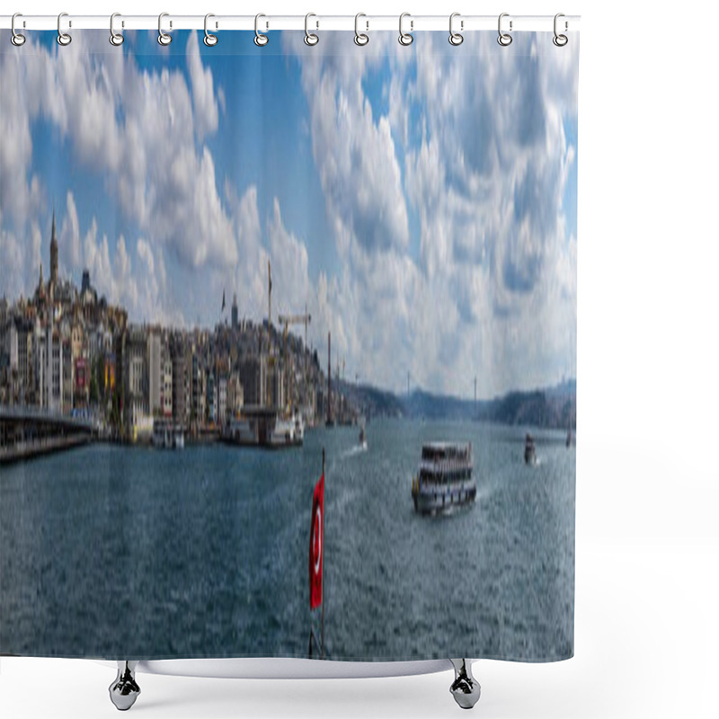 Personality  Istanbul, Turkey, Middle East: The Breathtaking Skyline With The Galata Tower And A Ship Crossing The Bosphorus For A Cruise In The Strait Of Istanbul, Part Of The Continental Boundary Between Europe And Asia Shower Curtains