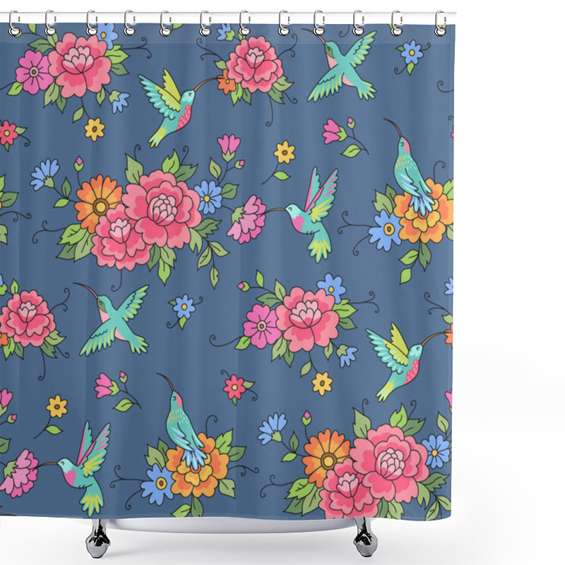 Personality  Hummingbirds Fly Among Flowers Shower Curtains