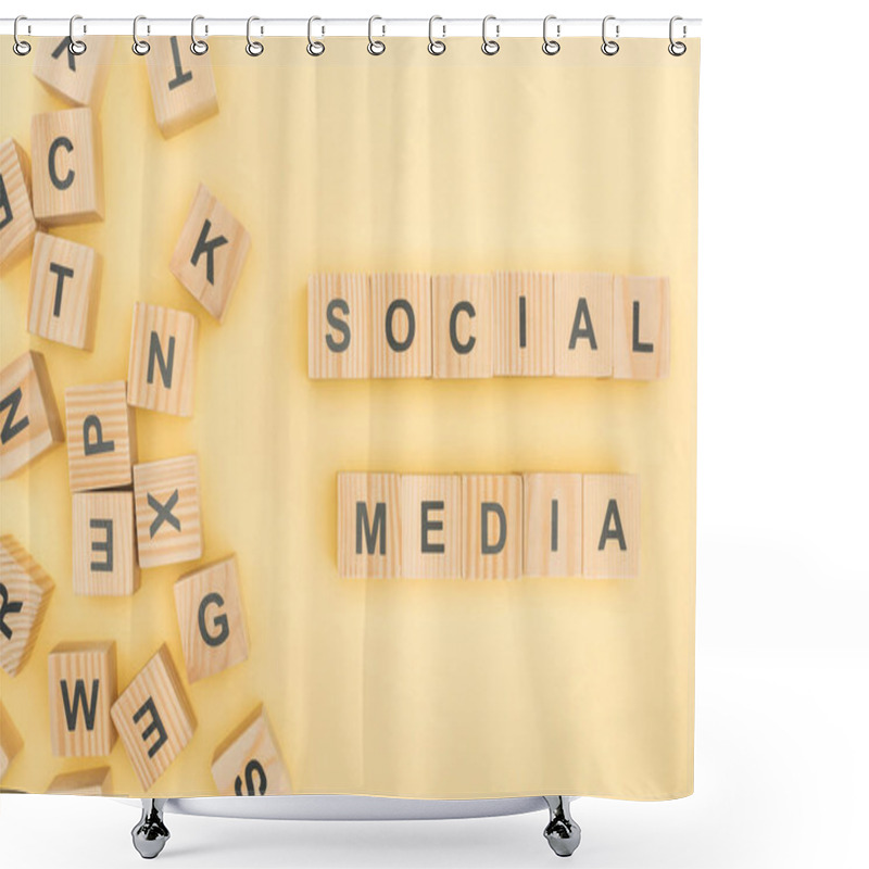 Personality  Top View Of Social Media Lettering With Wooden Cubes On Yellow Background Shower Curtains