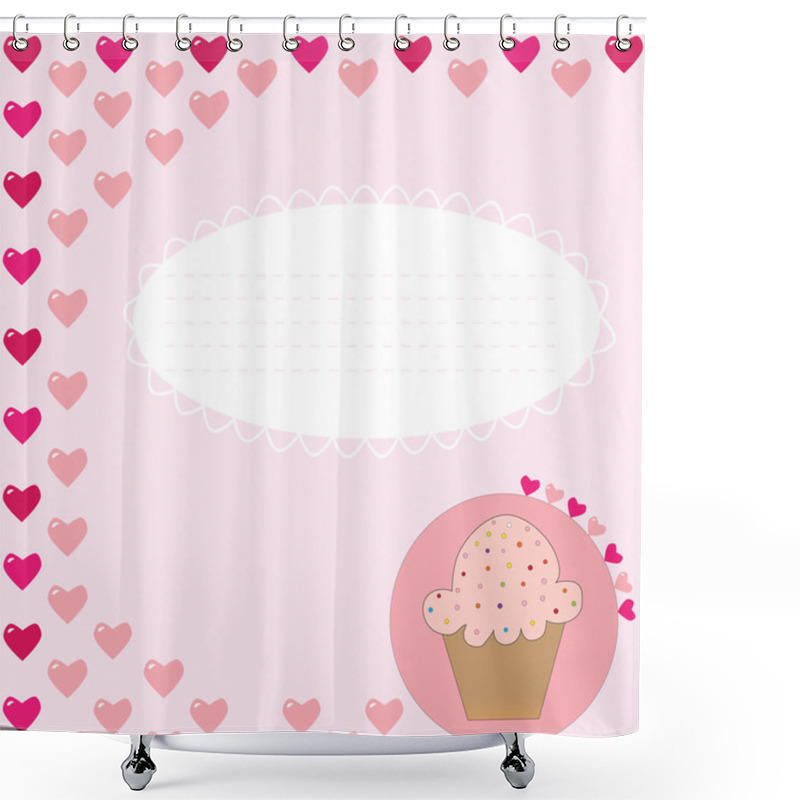 Personality  Cupcake Card With Hearts On The Pink Background Shower Curtains