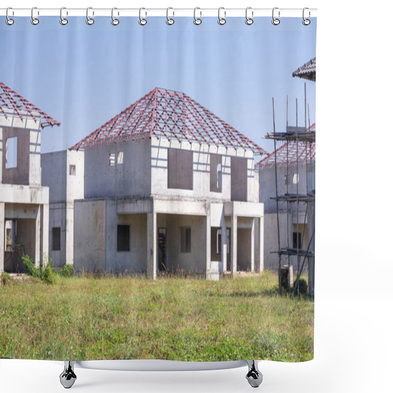 Personality  Construction Residential New House From Prefabrication System In Progress At Building Site Shower Curtains