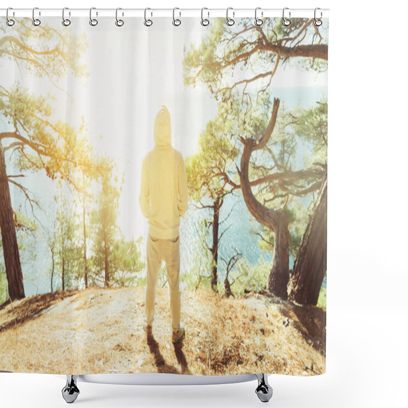 Personality  Man Enjoying View Of Sea Shower Curtains