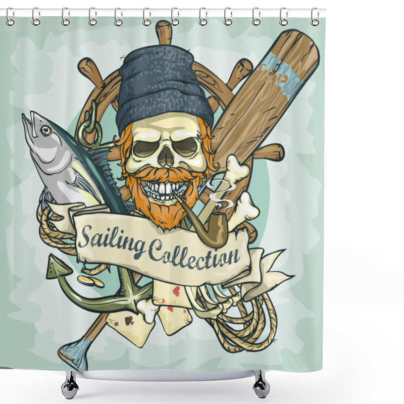 Personality  Fisherman Skull Logo Shower Curtains