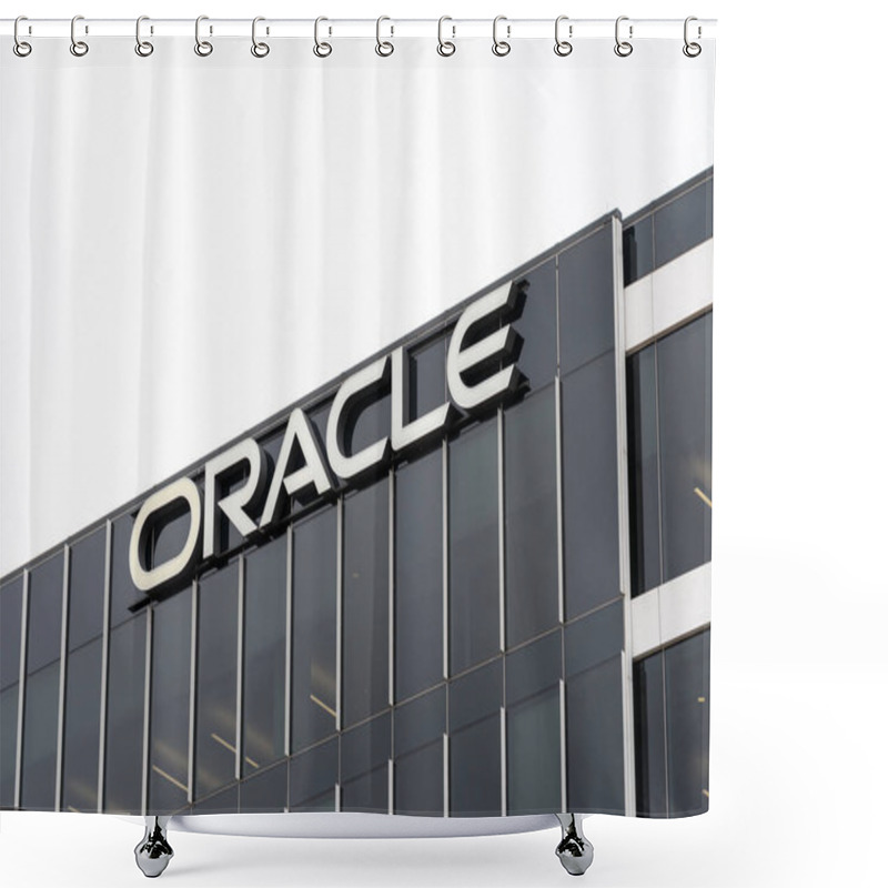 Personality  Austin, Texas, USA - March 17, 2022: Closeup Of Oracle Sign On The Building At Its Headquarters In Austin, Texas, USA. Oracle Corporation Is An American Multinational Computer Technology Corporation. Shower Curtains