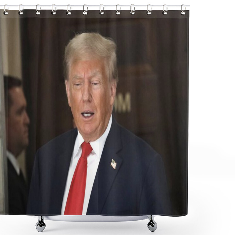 Personality  October 3, 2023 - New York, USA: The Former US President, Donald Trump Arrives At The Court On Day Two, For Fraud Trial In Manhattan Amid Tight Security And Busy Day. Shower Curtains