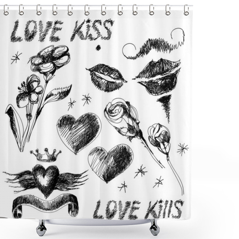 Personality  Set Of Black And White Hand Drawn Valentine Design Elements Shower Curtains