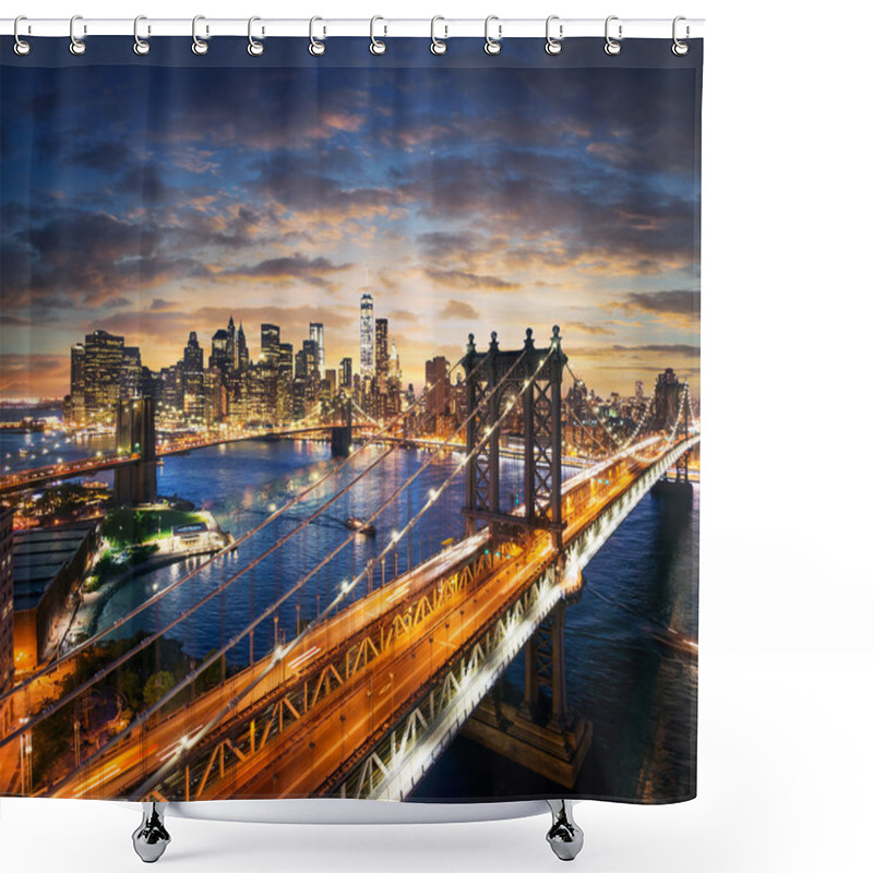 Personality  New York City - Manhattan After Sunset - Beautiful Cityscape Shower Curtains