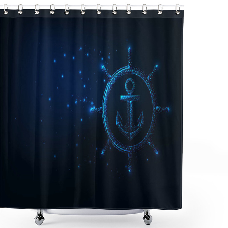 Personality  Futuristic Sea Adventure Concept With Glowing Low Polygonal Ship Wheel And Anchor Shower Curtains