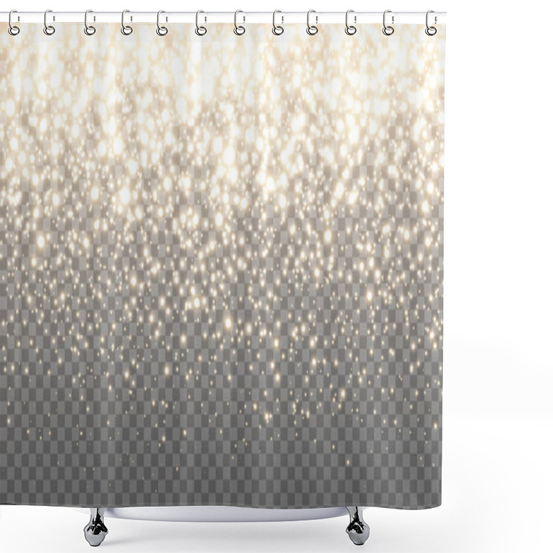 Personality  Gold Glitter Texture. Luxury Sparkling Particles. Rich Glowing Confetti. Greeting Card Template. Realistic Stardust On Transparent Backdrop. Christmas Banner. Vector Illustration Shower Curtains