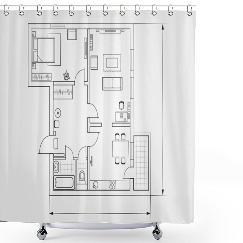 Personality  The Architectural Plan. A Bright Background. Top View Shower Curtains