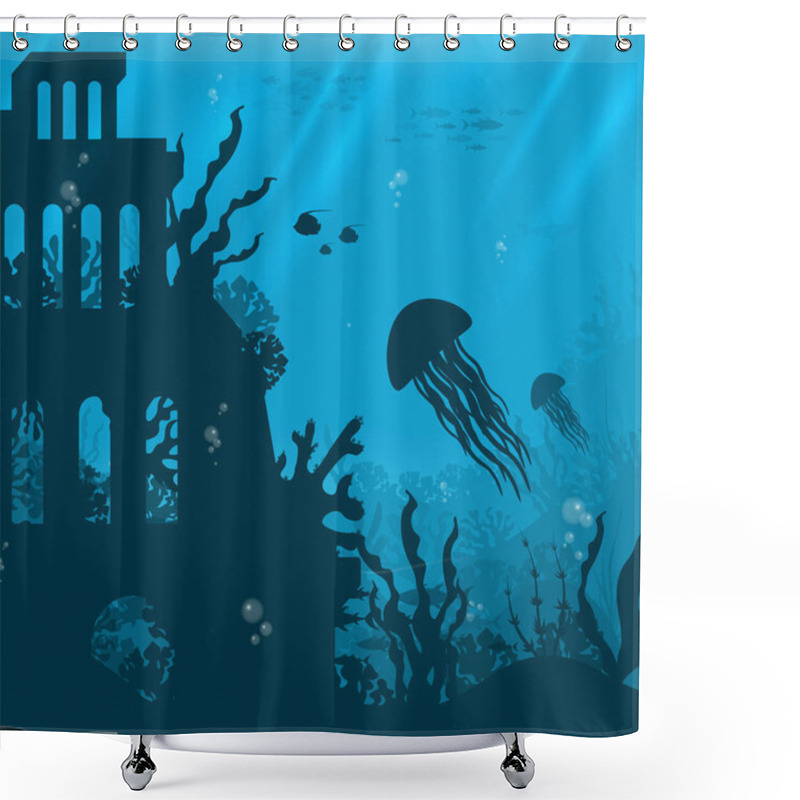 Personality  Underwater Background With Various Sea Views. Underwater Scene. Cute Sea Fishes Ocean Underwater Animals. Undersea Bottom With Corals Seaweeds  Shower Curtains