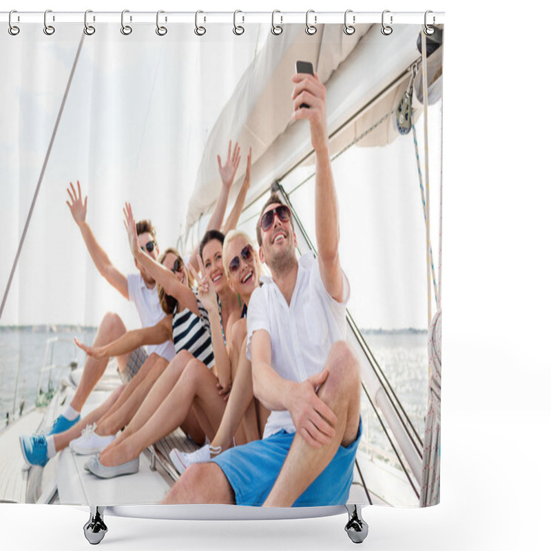 Personality  Smiling Friends Sitting On Yacht Deck Shower Curtains