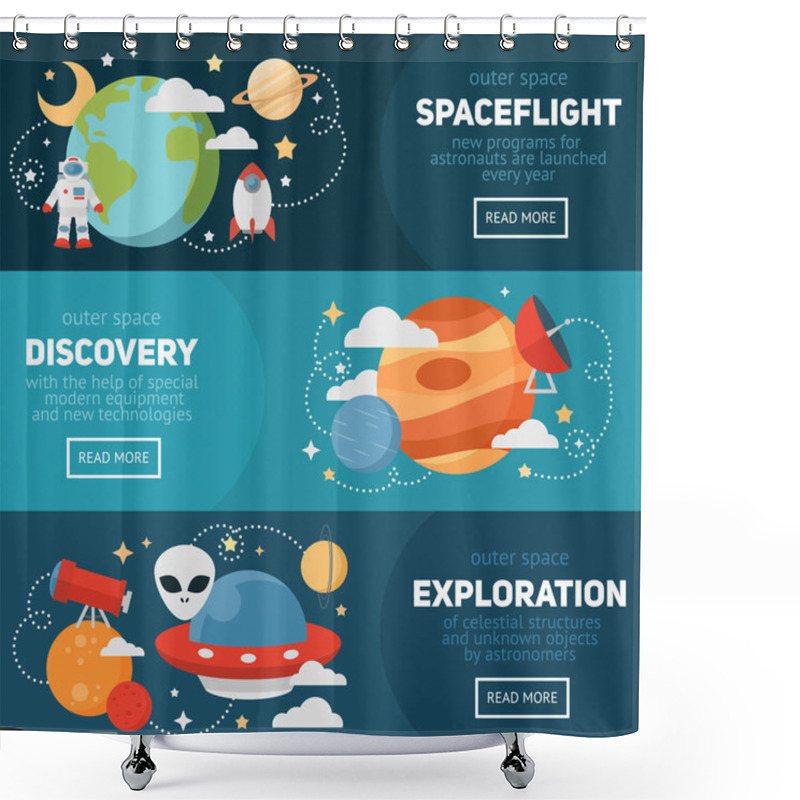 Personality  Space Theme Banners And Cards Shower Curtains