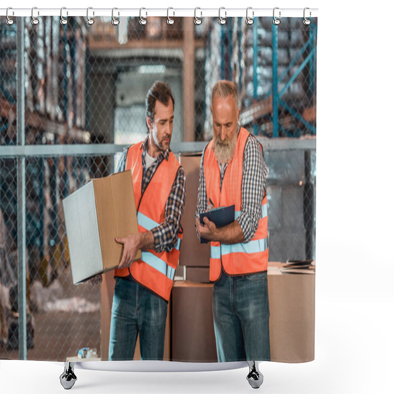 Personality  Warehouse Workers With Clipboard  Shower Curtains