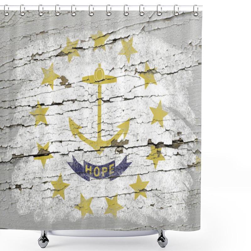 Personality  Flag Of US State Of Rhode Island On Grunge Wooden Texture Precis Shower Curtains