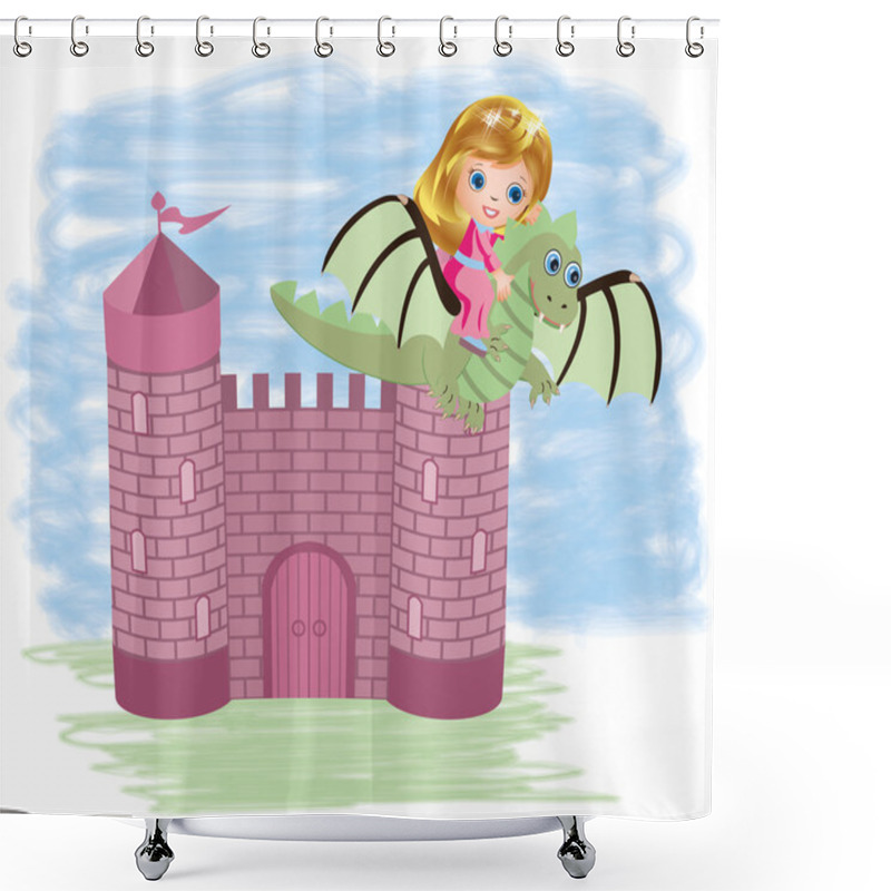 Personality  Little Cute Princess And Dragon, Vector Illustration Shower Curtains