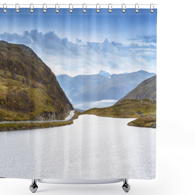 Personality  Asphalt Curved Road Along Mountain, Tromso, Norway Shower Curtains