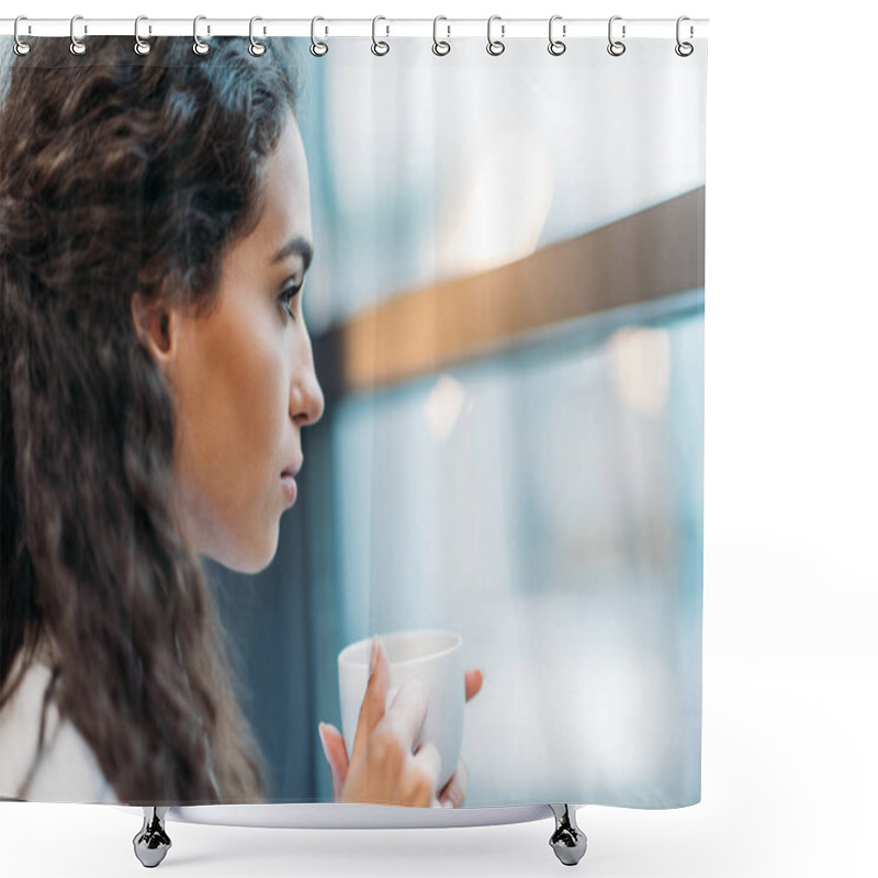 Personality  Businesswoman With Coffee Cup Shower Curtains