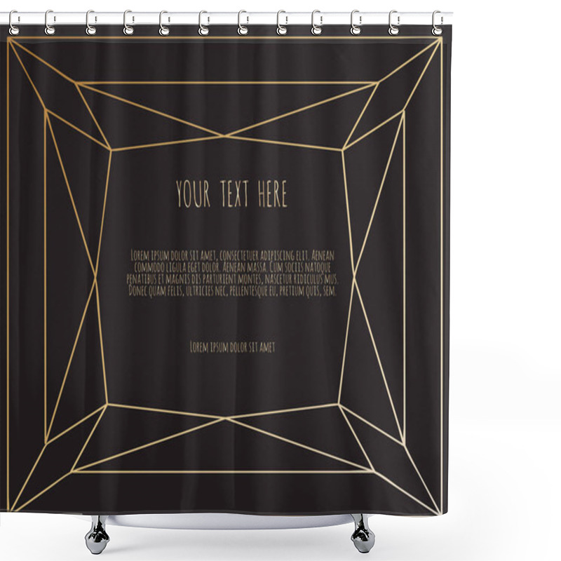 Personality  Golden Polygonal Frame, Geometric, Diamond Shapes On Black Background Shower Curtains