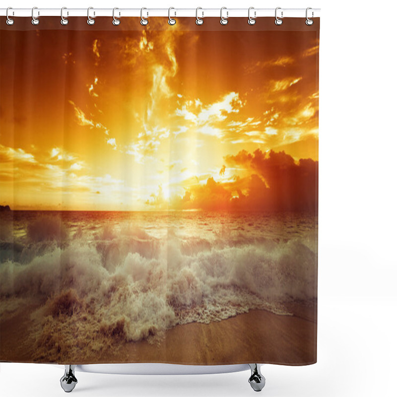 Personality  Sunset On Seychelles Beach Shower Curtains