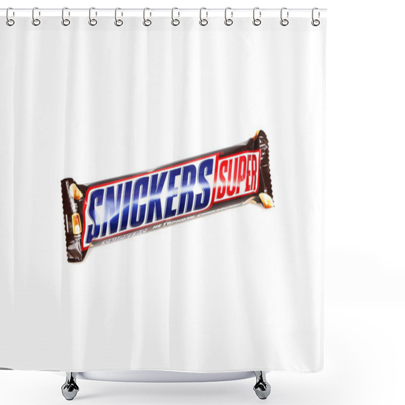 Personality  ORENBURG, RUSSIA - SEPTEMBER 30: Snickers Super Double Chocolate Bar Made By Mars, Inc. Shower Curtains