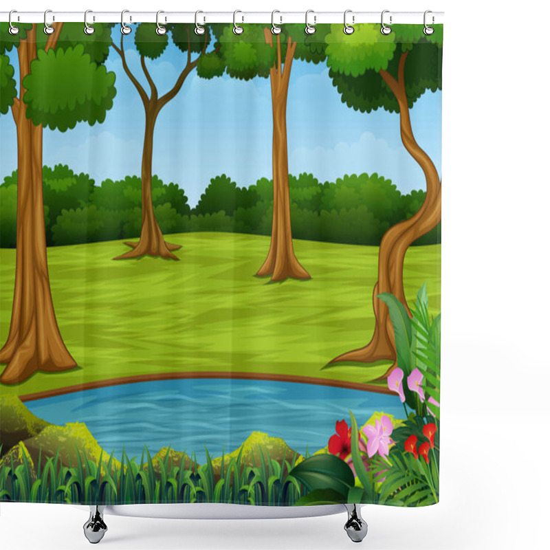 Personality  Forest Scene With Many Trees And Small Pond Shower Curtains