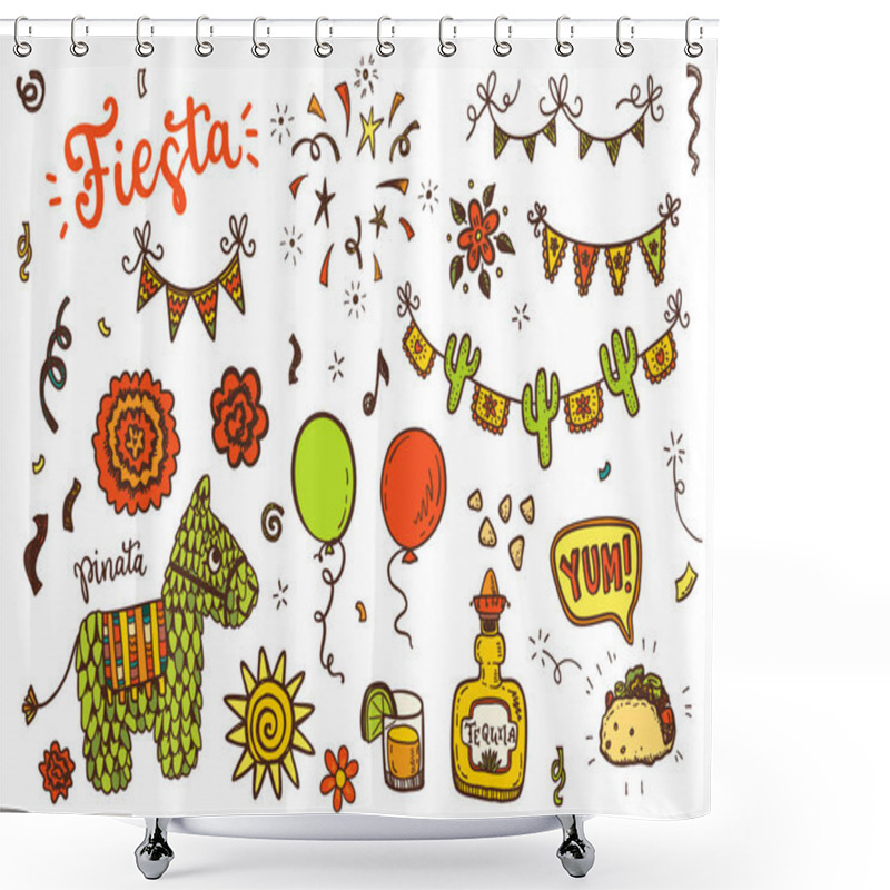 Personality  Hand Drawn Doodle Mexican Holidays Icons Vector Set Shower Curtains