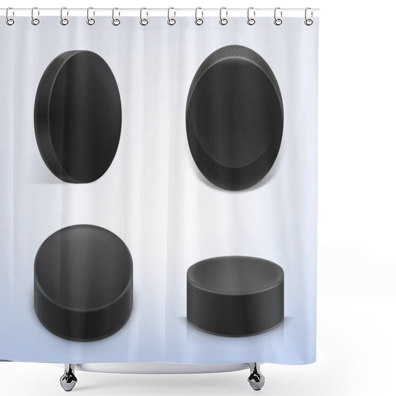 Personality  Vector Set Of Black Rubber Pucks For Play Hockey Shower Curtains