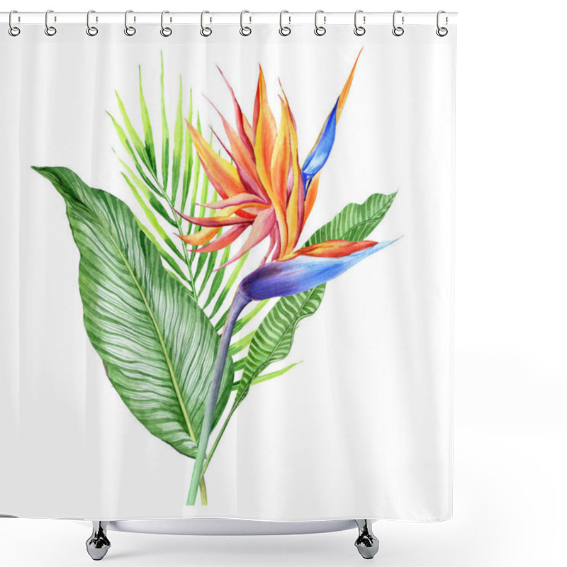 Personality  Watercolor Bouquets With Tropical Plants, Leaves And Strelitzia Flowers. Great For Valentines, Wedding Invites, Hawaii Birthday And Beach Party Shower Curtains