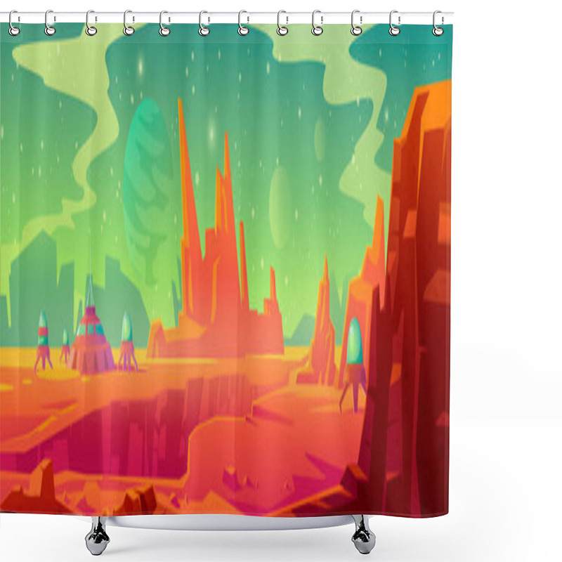 Personality  Landscape Of Mars Surface With Colony Base Shower Curtains