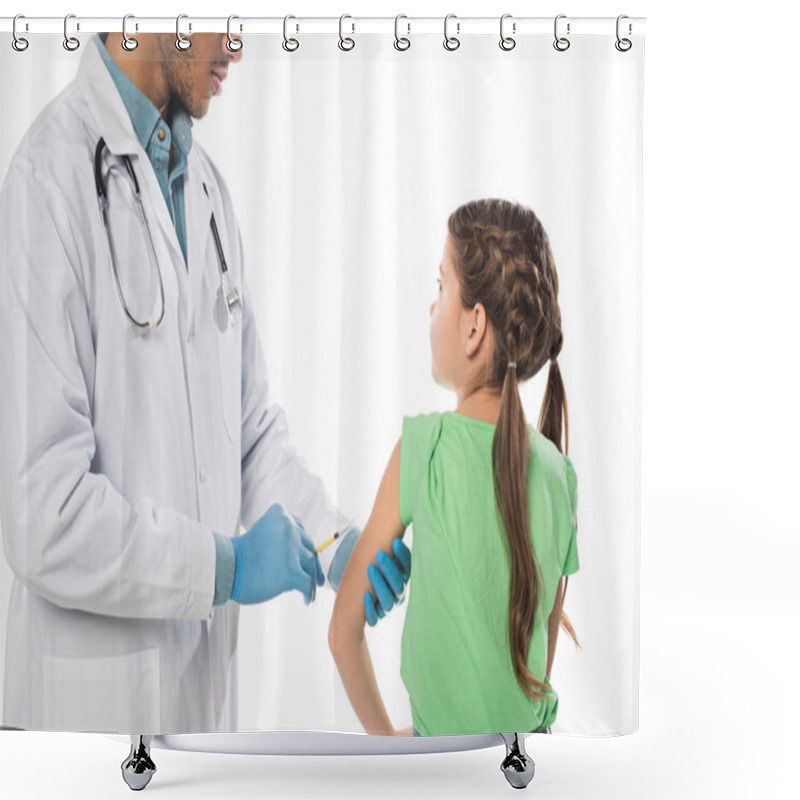 Personality  Pediatrician Doing Vaccine Injection To Kid Isolated On White Shower Curtains