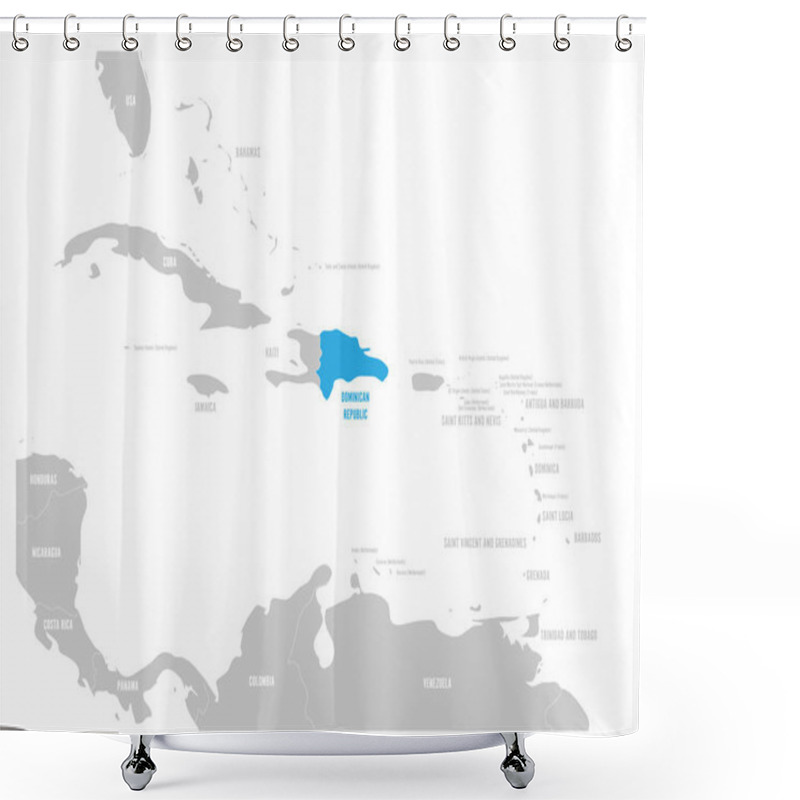 Personality  Dominican Republic Blue Marked In The Map Of Caribbean. Vector Illustration Shower Curtains