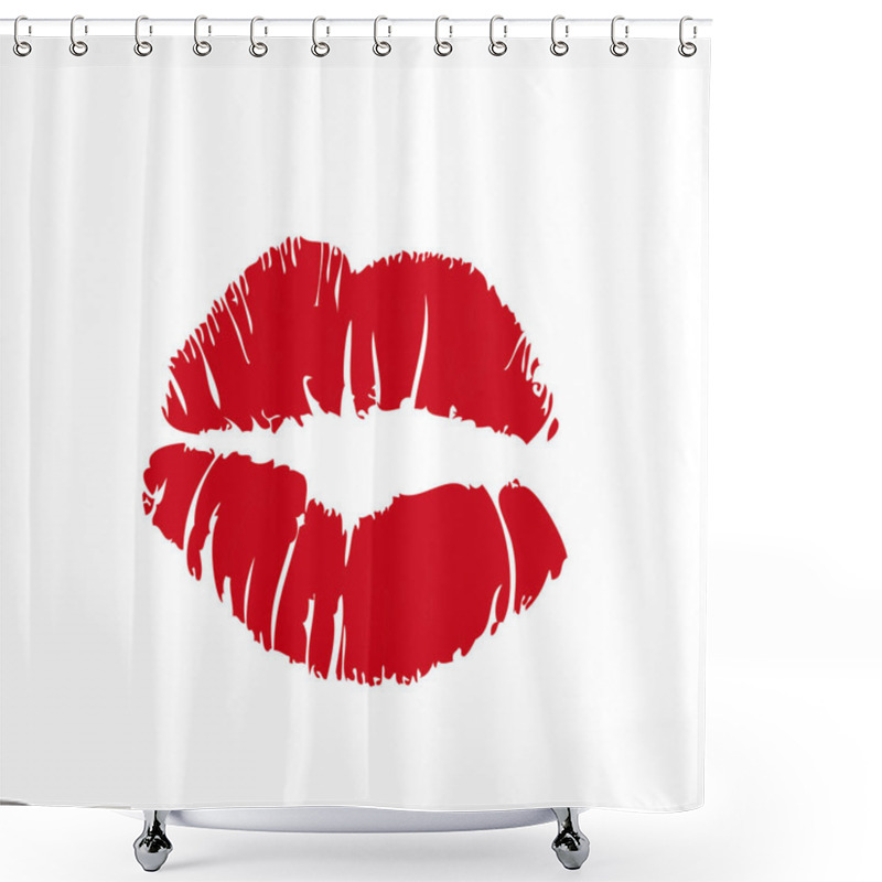 Personality    Illustration Of Womans Girl Red Lipstick Kiss Mark Isolated On White Background. Valentines Day Icon, Sign, Symbol, Clip Art For Design. Shower Curtains