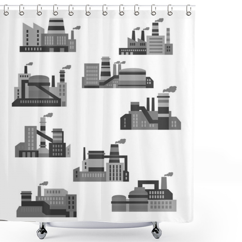 Personality  Flat Plants And Factories Icons Shower Curtains