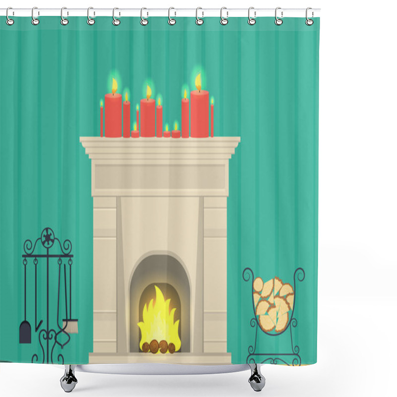 Personality  Illustration - A Fireplace In The Living Room Interior Shower Curtains