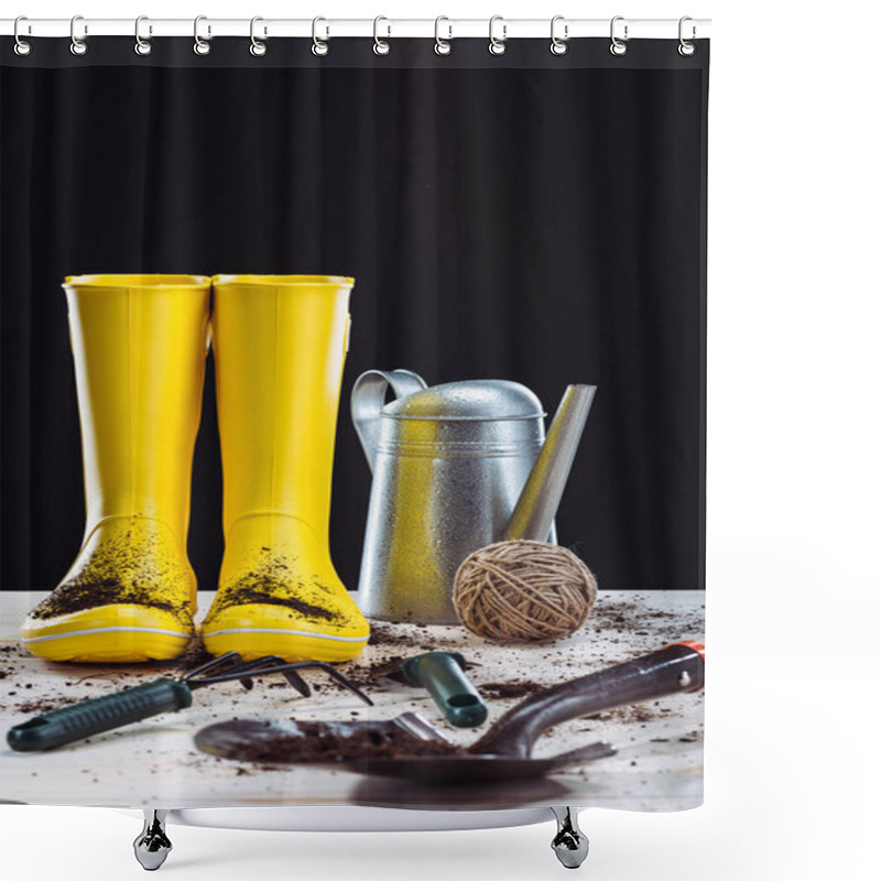 Personality  Rubber Boots And Garden Tools  Shower Curtains