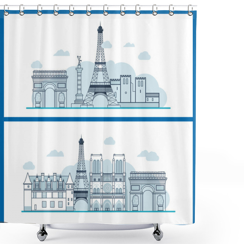 Personality  French Landmarks.. Eiffel Tower, Notre Dame In Paris, France Shower Curtains