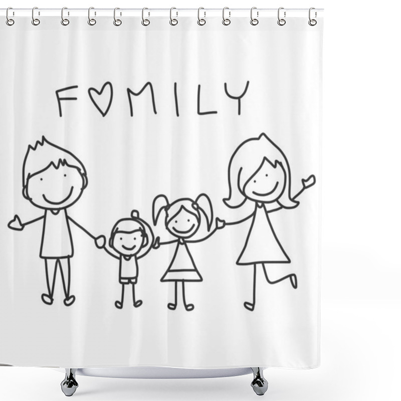 Personality  Hand Drawing Cartoon Happy Family Shower Curtains