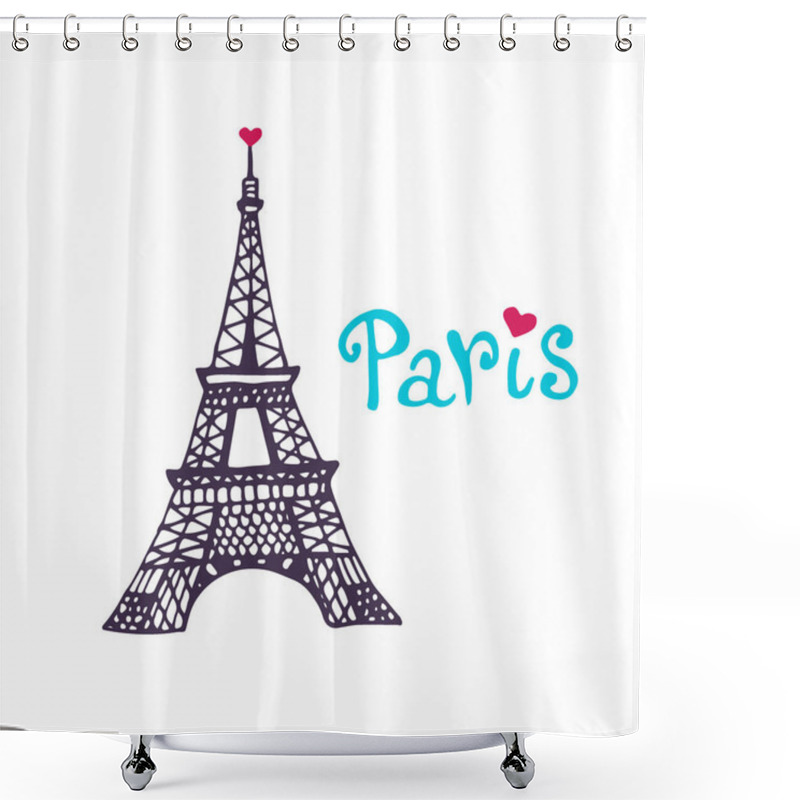 Personality  Eiffel Tower Vector Icon. Hand Drawn Print. Paris Card Design. Shower Curtains