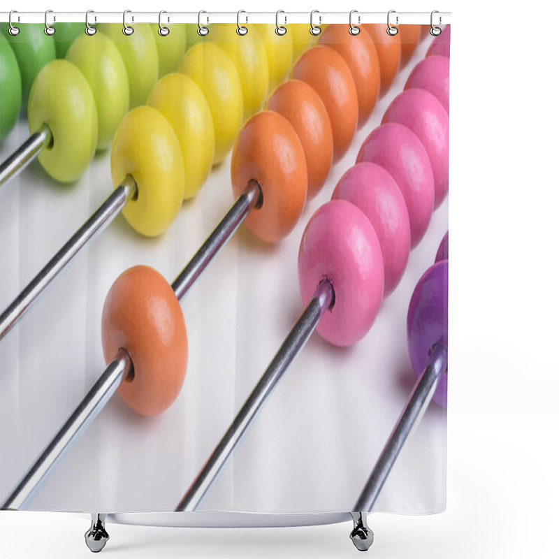 Personality  Close Up Wooden Abacus On White Background Shower Curtains