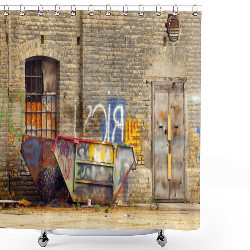 Personality  Old Damaged Container At The Backyard Of Industrial Building Shower Curtains