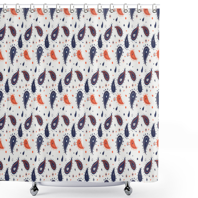 Personality  Vibrant Paisley Pattern In Navy And Coral On A Cream Background. Perfect For Textiles, Wallpaper, Or Website Design.  Adds A Touch Of Ethnic Flair And Modern Style To Any Project. Shower Curtains