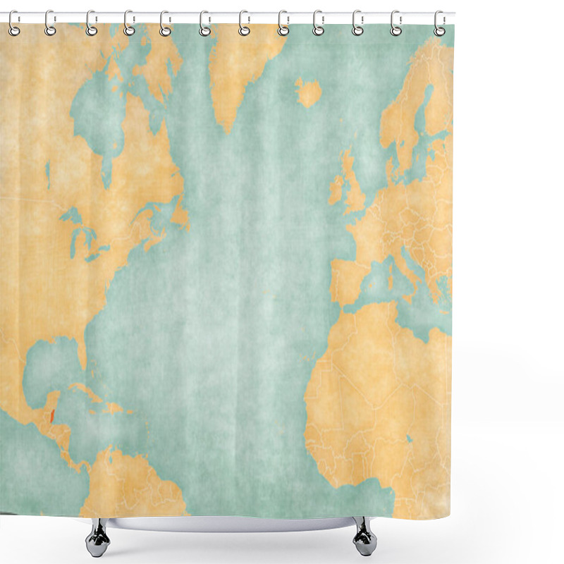 Personality  Belize On The Map Of North Atlantic Ocean In Soft Grunge And Vintage Style, Like Old Paper With Watercolor Painting.  Shower Curtains